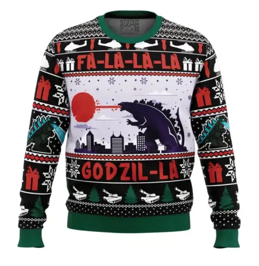 FaLaLaLa Godzil-La god zilla Ugly Christmas Sweater Anime Ape