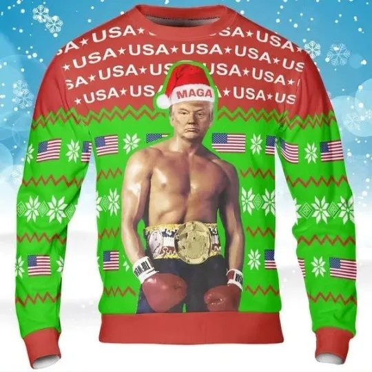 Discover Trump American Boxing Champion Boxer Sweater, Trump 2024 Christmas Sweater