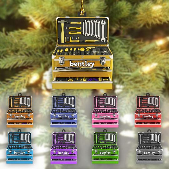 Discover Personalized Toolbox Christmas Ornament, Mechanic Gift, Custom Name Tool Box Decor, Handyman Ornament, Xmas Tree Gift