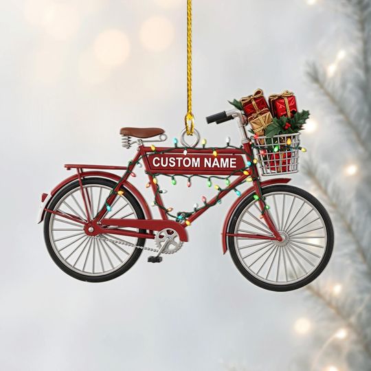 Discover Personalized Bicycle Ornament Gifts, Custom Name Cyclist Christmas Decor, Vintage Bike Keepsake, Xmas Gift for Biker