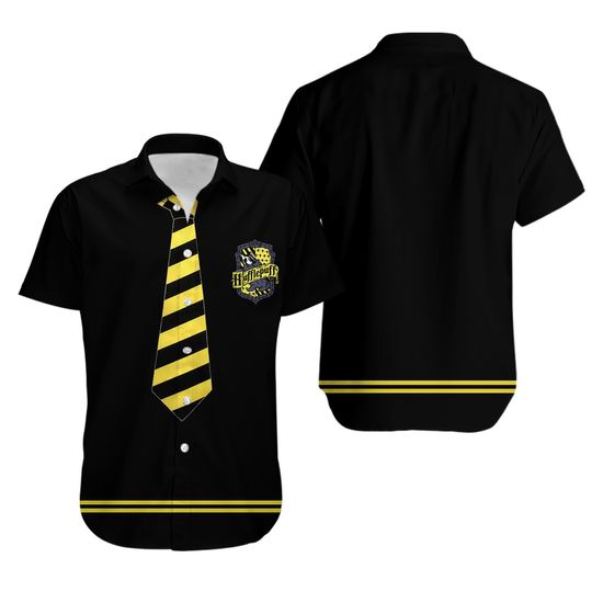 Harry Potter Hufflepuff Crest Uniform All Over Print Black Hawaiian Shirt