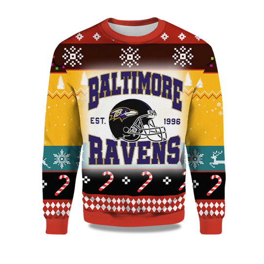 2025 Baltimore Ravens EST 1996 Ugly Christmas Sweater