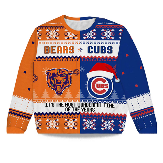 2025 Bears x Cubs Its The Most Wonderful Time Of The Year Ugly Christmas Sweater
