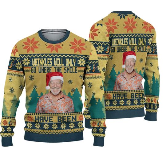 Jimmy Buffett Santa Wrinkles Will Only Go Ugly Christmas Sweater