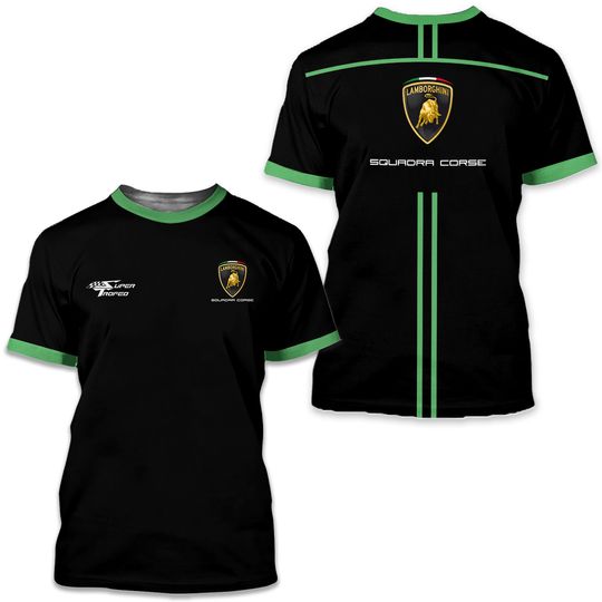 Lambo Car 3D Shirt, Lambo Logo Gold Black Unisex Tee For Men