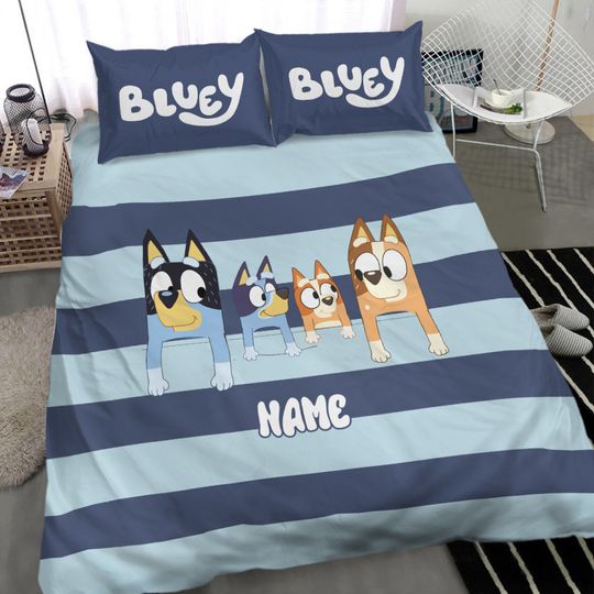 Personalized BlueyDad Bedding Set with Custom Name - Ideal for Family and Birthday Gifts