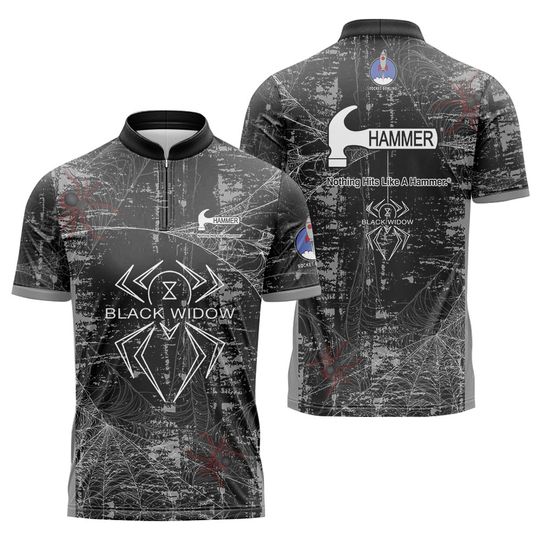 Hammer Black Widow Black Grey Grunge Xpress Ship Rocket Bowling Jersey