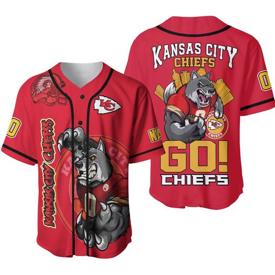 Personalized Kansas City Chiefs Baseball Jersey, Kansas City Chiefs Go Chiefs Baseball Jersey