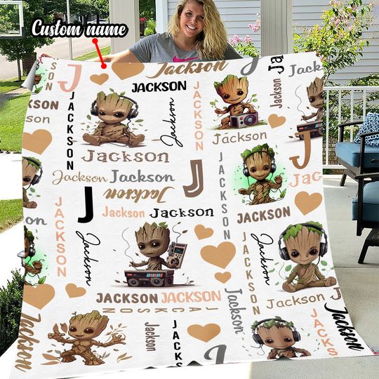 Personalized Name Baby Groot Blanket, I Am Groot Velveteen Plush Fleece Blanket