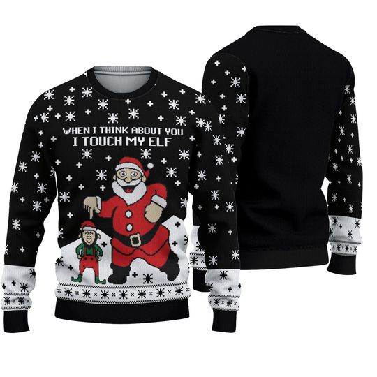 Tstars Ugly Christmas Sweater Santa When I Think About You I Touch My Elf XL NWT