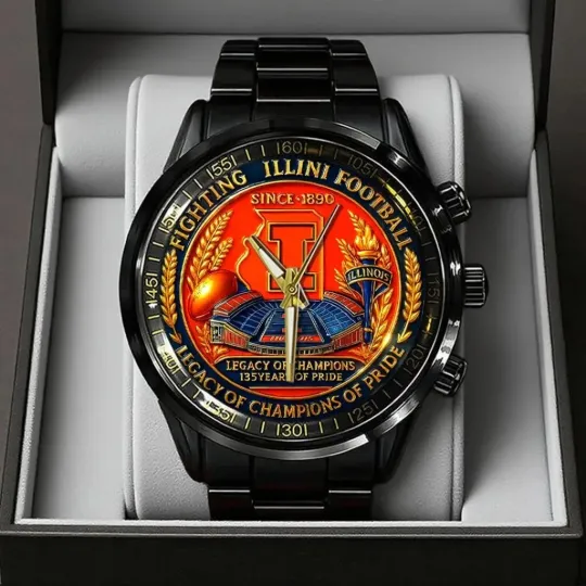 Discover Illinois Fighting Illini Football Black Stainless Steel Watch