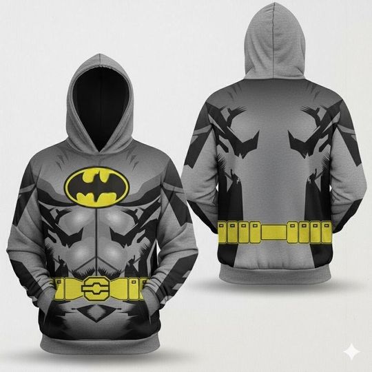 Batman Muscle Armor Hoodie 3D, Superhero Costume Hoodie, Yellow Utility Belt Cosplay Pullover