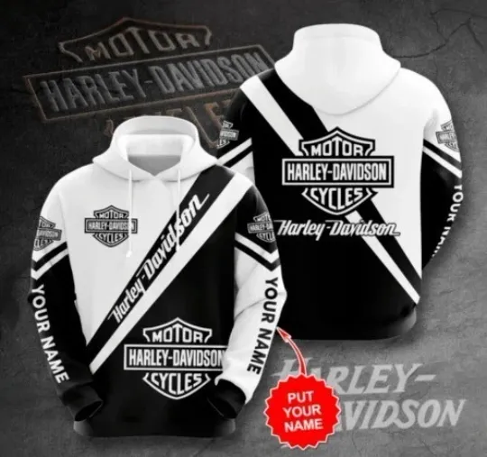 Discover Haarleyy Davidson Hoodie White Black 3D Printing Hoodie, Gift for Xmast New Year