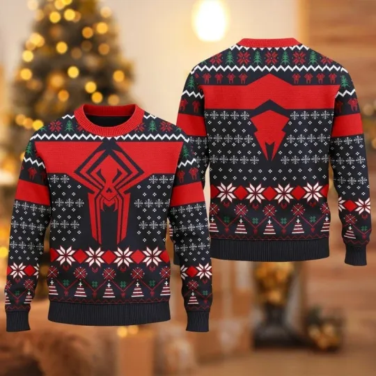Discover Spider Ugly Christmas Sweater, Superhero Movie Xmas Sweatshirt, Hero Character Sweater