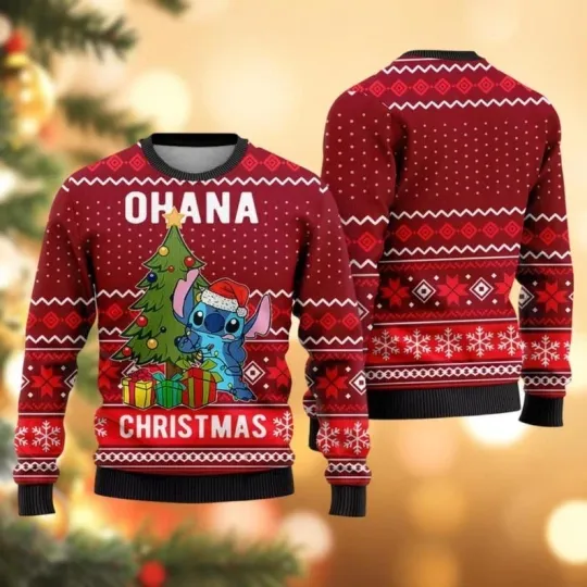 Discover Cute Stitch Ugly Christmas Sweater, Ohana Christmas Shirt, Lilo And Stitch Sweater