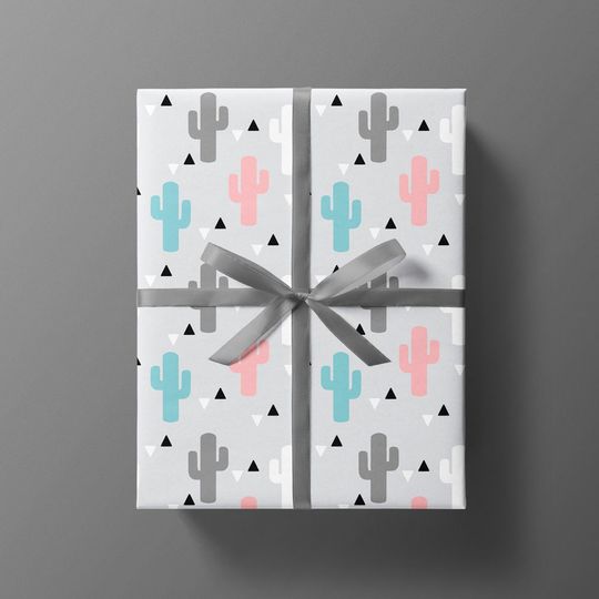 Discover Cactus Wrapping Paper A2 - Plant Gift Wrap - Grey Luxury Gift Wrap