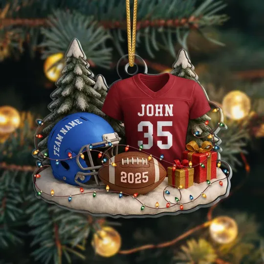 Discover Personalized Football Ornament 2025 Custom Jersey & Helmet Keepsake for Christmas