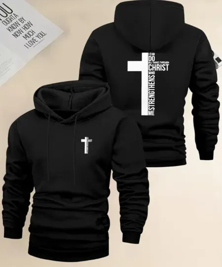 Discover Men s Christian Faith Print Hoodie Cross   Bible Verse Graphic Hooded Sweatshirt