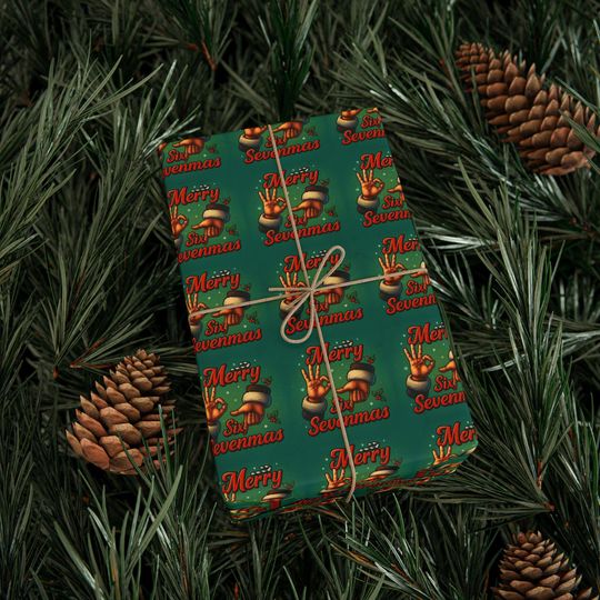Discover Merry Six Sevenmas Christmas Wrapping Paper Viral Meme Gift Wrap