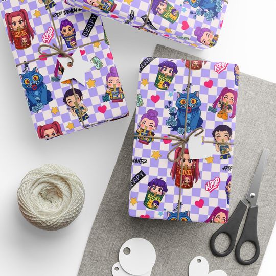 Discover K-Pop Anime Wrapping Paper | Cute Chibi Gift Wrap for Fans | Colorful Korean Pop & Demon Hunter Anime Inspired Pattern | Birthday Gift Wrap