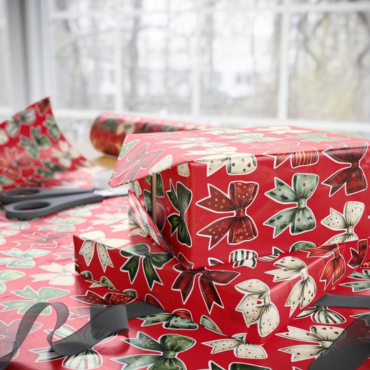 Discover Red Christmas Bow Wrapping Paper | Festive Gift Wrap