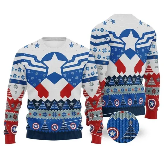 Captain America Ugly Christmas Sweater, MCU Superhero 3D Pullover