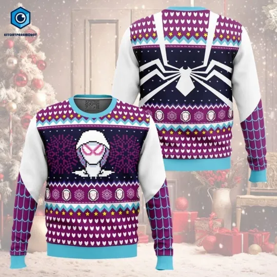 Spider Gwen Ugly Christmas Sweater, Gwen Stacy Sweater, Super Heroes Christmas Sweater