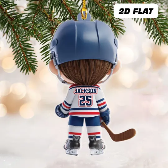 Discover Custom Kid Hockey Player 2D FLAT Ornament Hockey Ornament Christmas Gift Kid Boy