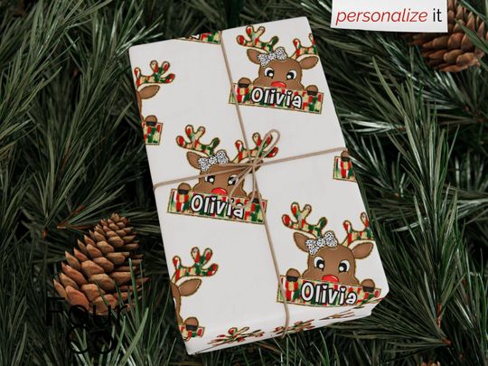Discover Personalized Christmas Wrapping Paper with Reindeer Design