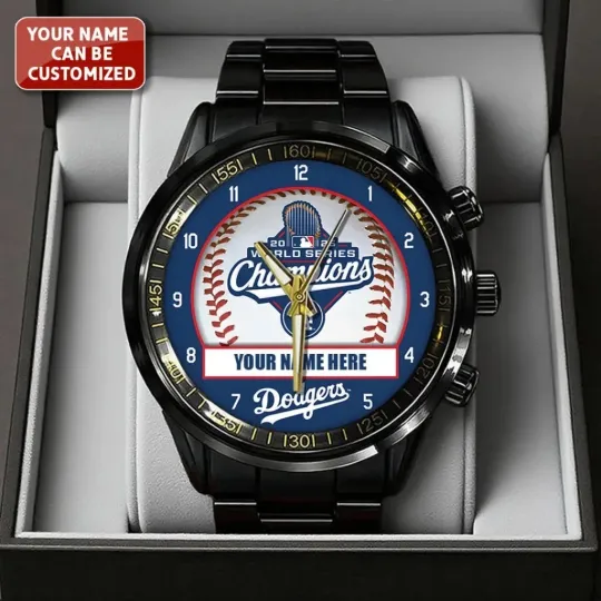 Personalized LA Dodgers World Series 2025 Black Stainless Steel Watch