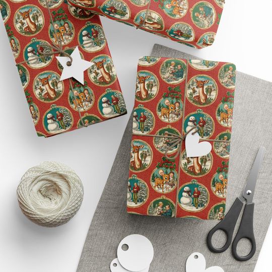 Vintage Christmas Wrapping Paper Retro Style Holiday Gift Wrap Festive Christmas Tree 1950s