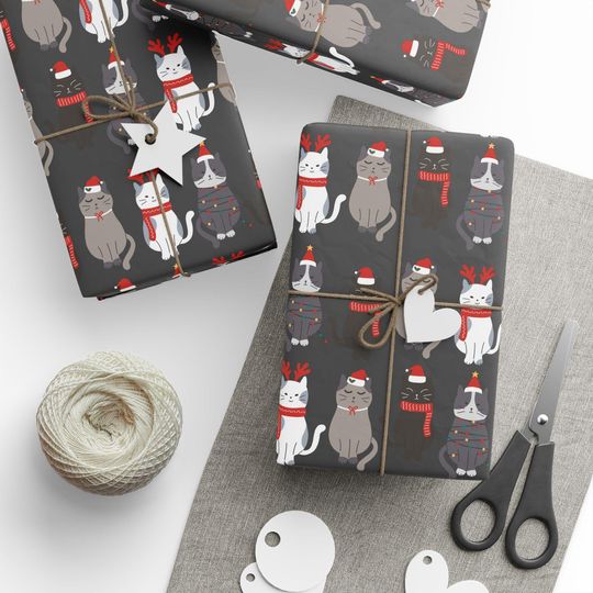 Discover Christmas Cats Wrapping Paper Festive Cat Gift Wrap Holiday Pet Present Wrapping Paper Cute Cat Lover Christmas Gift Wrap