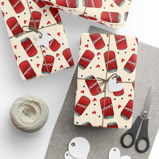 Discover Cheerwine Wrapping Paper Soda Pop Cans Retro Red Gift Wrap for Birthdays and Parties