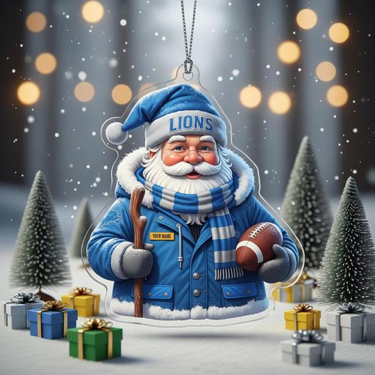 Personalized Detroit Lions Santa Ornament 2025  Custom football Christmas Ornament for Football Fans, Santa Claus Holiday Decor, Gift for Him