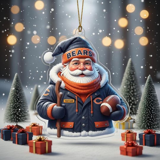 Discover Chicago Bears Santa Ornament 2025 | Personalized football Christmas Ornament | Football Fan Gift | Chicago Bears Xmas Decor