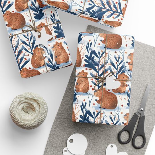 Discover Winter Capybara Forest Botanical Gift Wrap for Kids and Nature Lovers