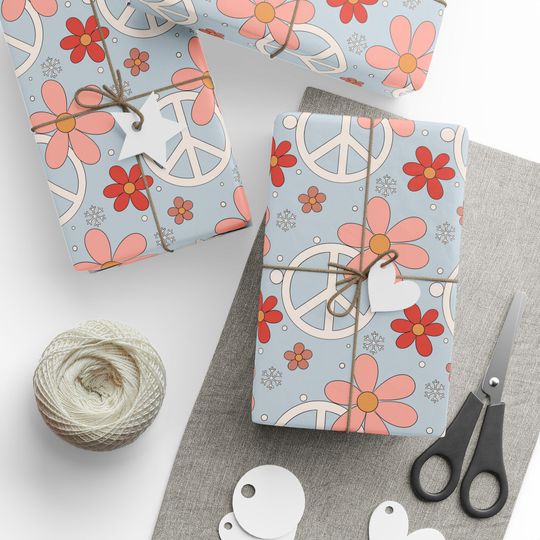 Discover Christmas Floral Gift Wrap Paper with Peace Sign Design for Kids and Teens
