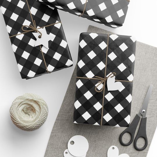 Discover Black and White Buffalo Check Holiday Gift Wrap for Farmhouse, Wedding, Anniversary, and Birthday Celebrations