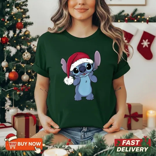 Discover Disney Lilo & Stitch Christmas Santa Hat Stitch TShirt - Multicolors, S-5XL