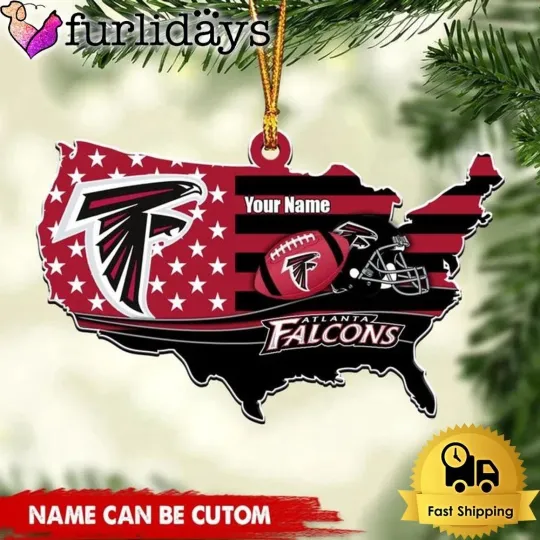 Discover Custom Name Atlanta Team Falcons American Flag Logo Team Christmas Ornament