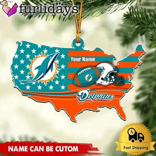 Discover Custom Name  Miami Team Dolphins American Flag Logo Team Christmas Ornament