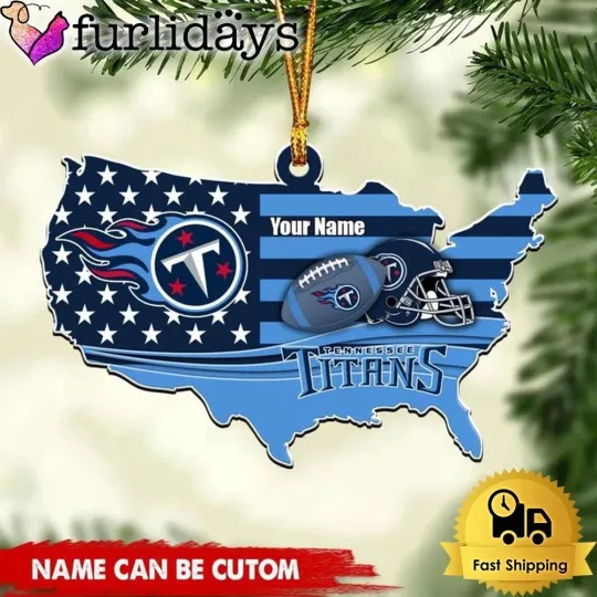 Discover Custom Name Tennessee Team Titans American Flag Logo Team Christmas Ornament