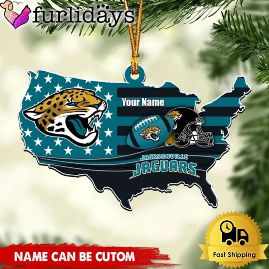 Discover Custom Name Jacksonville Team Jaguars American Flag Logo Team Christmas Ornament