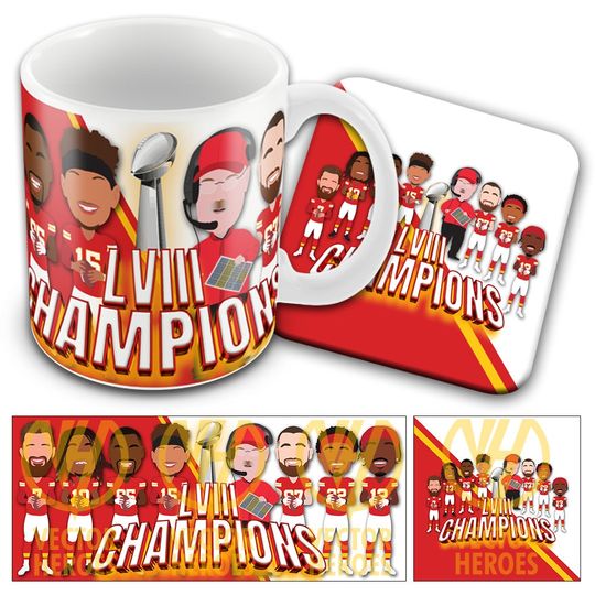Kansas City Chiefs 2023-24 Mug & Coaster Set Mahomes Kelce Reid Unofficial Football Team Home & Living