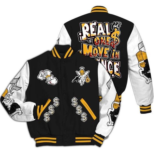 Dunkare Varsity Jacket To Match White Taxi 12s - Ones Move In Silence Graphic All Over Print