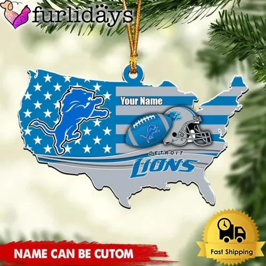 Discover Custom Name Detroit Team Lions American Flag Logo Team Christmas Ornament