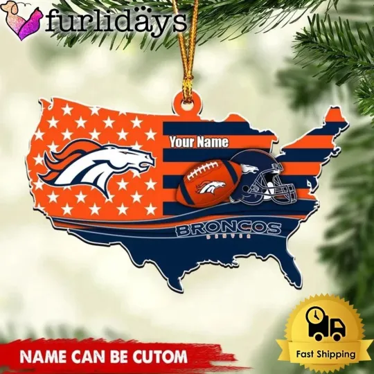 Custom Name Denver Team Broncos American Flag Logo Team Christmas Ornament