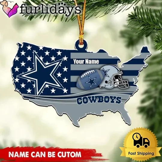 Discover Custom Name Dallas Team Cowboys American Flag Logo Team Christmas Ornament