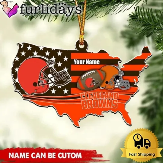 Discover Custom Name Cleveland Team Browns American Flag Logo Team Christmas Ornament