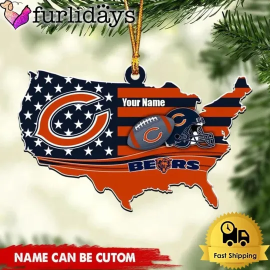Discover Custom Name Chicago Team Bears American Flag Logo Team Christmas Ornament